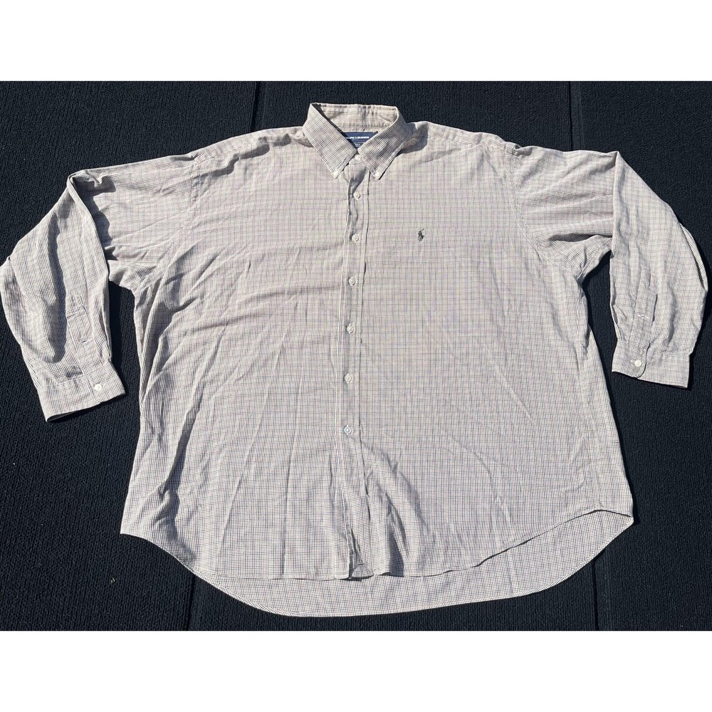 Ralph Lauren Golf Shirt Mens‎ 2XL Plaid Tilden Button Down Long Sleeve
